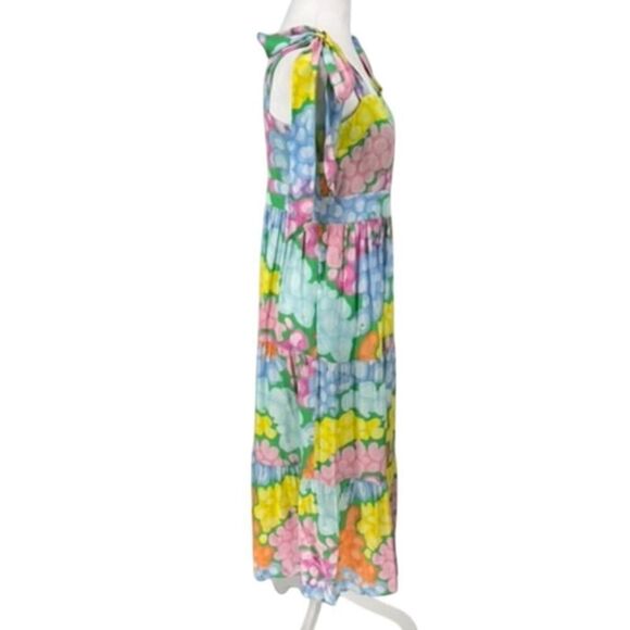 Emily McCarthy Floral Tiered Maxi Dress S Multi Tie Shoulder Summer Boho EUC - Picture 4 of 12